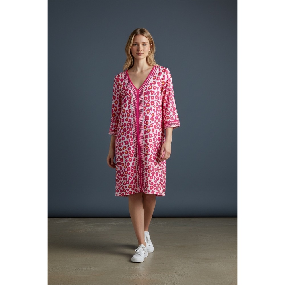 Gretchen Scott Pink Leopard Print V Neck 3/4 Sleeve Dress Size M